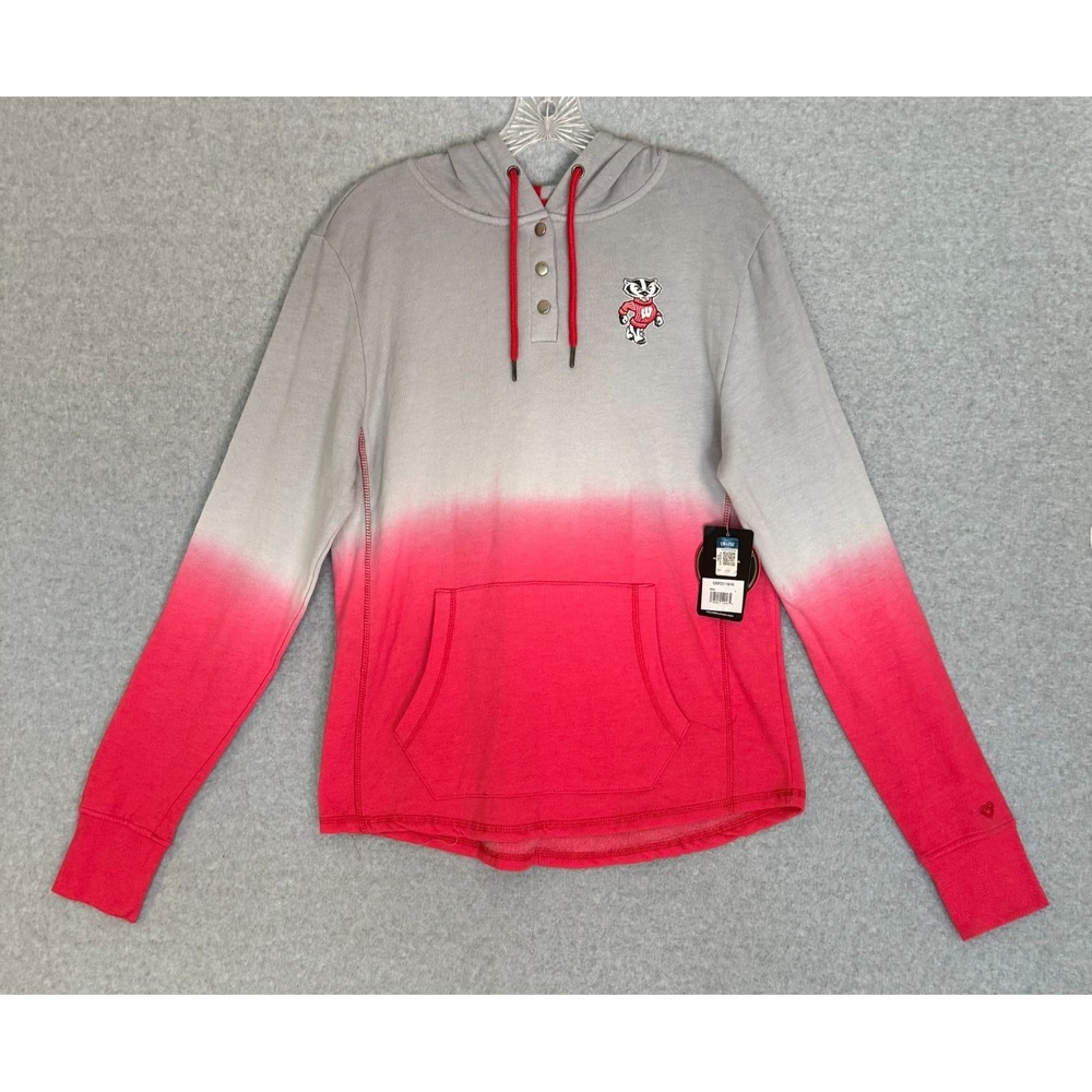NEW! Colosseum Wisconsin Badgers 1/4 Snap Pullover Hoodie Womens Large Red Gray